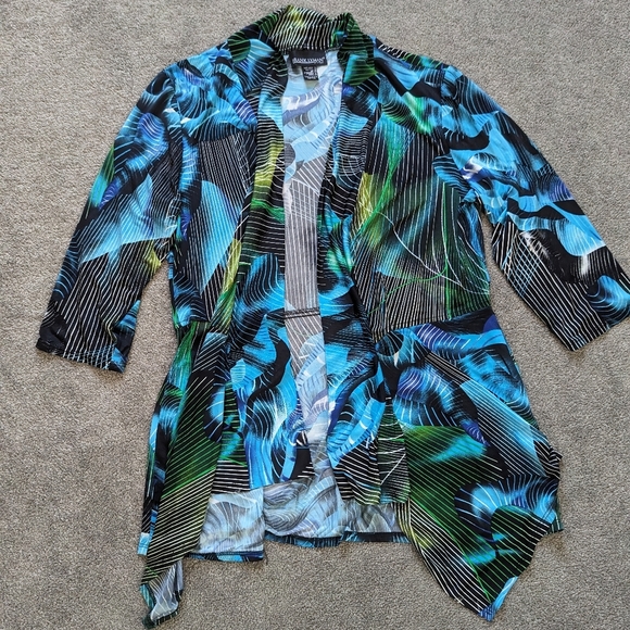 Frank Lyman tropical print striped stretchy cardigan women's size 16 - Picture 2 of 8